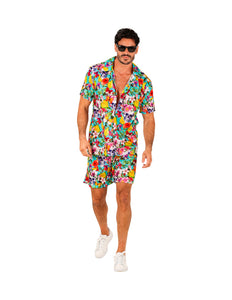 Zomer party set Skulls heren - Hawaii blouse en short met schedelprint