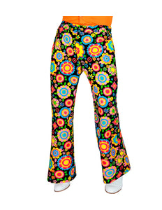 Jaren 70 broek bloemenfeest heren - kleurrijke hippie discobroek met bloemenprint