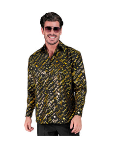 Gouden shirt happy new year heren - glanzend feestoverhemd voor oud en nieuw