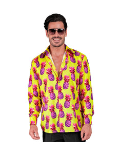 Heren hawaii blouse met neon ananas - tropisch shirt voor neon party