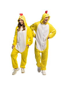 Geel pluche kippenpak volwassenen jumpsuit