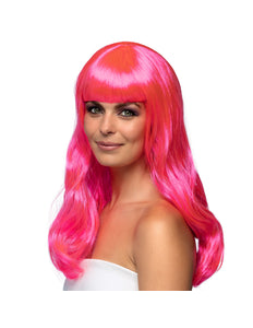 Boland Hard roze pruik lang golvend haar Chique