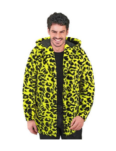 Widmann SRL Bontjas met muts pluche luipaard neon geel Siem