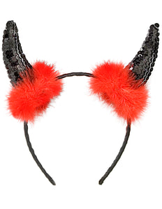 Widmann SRL Diadeem zwarte duivel hoorntjes met rode marabou