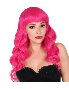 Widmann SRL Hard roze pruik met pony en lang krullend haar