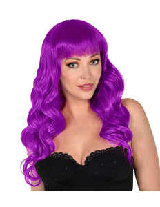 Widmann SRL Paarse pruik met pony en lang krullend haar