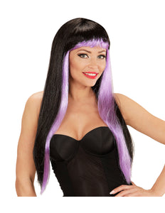 Widmann SRL Pruik lang zwart met paars haar