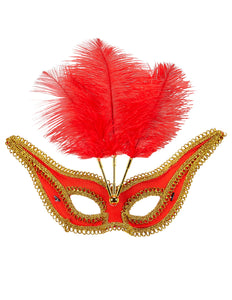 Widmann SRL Rode oogmaskers met veertjes