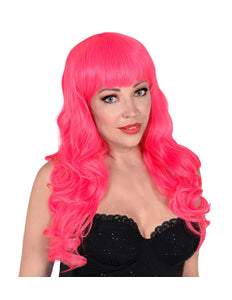 Widmann SRL Roze pruik met pony en lang krullend haar