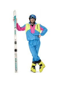 Funny Fashion Skipak Stefano - Retro Skipak Heren Geel/Blauw/Roze | Jaren 80 Foute Kleding
