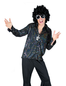 Funny Fashion Zwart glitter discoshirt heren