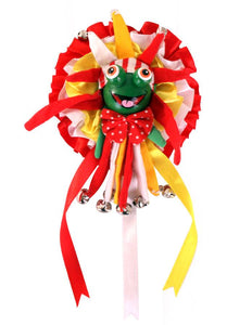 PartyXplosion Broche kikkerkop op rozet rood/wit/geel