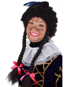 PartyXplosion Pruik Piet afro met 2 vlechten