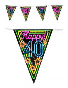 PartyXplosion Vlaggenlijn 40 jaar Neon 10 meter