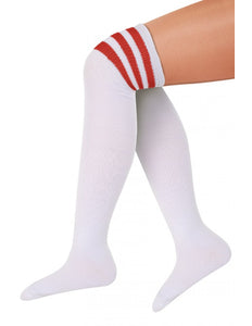 PartyXplosion Witte kousen rode strepen voetbalsokken