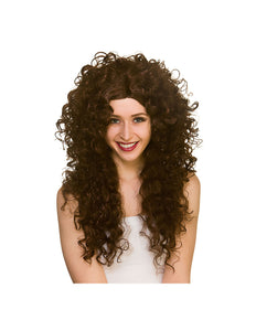 Wicked Costumes Bruine lange pruik met krullen