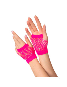Wicked Costumes Net handschoenen met diamanten Mirte roze