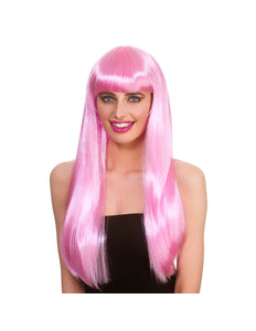 Wicked Costumes Roze pruik Fantasy lang haar met pony
