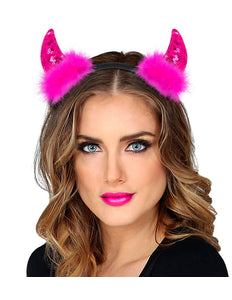 Widmann SRL Hoofdband pailletten hoorntjes Evi roze