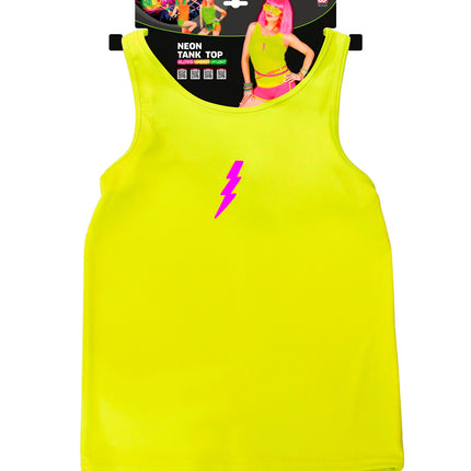 Neon geel hemdje compleet, fluo gele tanktop jaren 80 neonparty