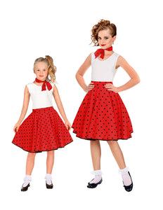 Jaren 50 rok rood zwart Holly - rode polka dot rockabilly rok meisjes met halsdoek