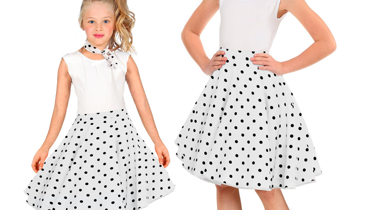 Jaren 50 rok wit zwart Holly - polka dot rockabilly rok meisjes met halsdoek