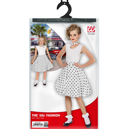 Jaren 50 rok Holly achterkant - witte polka dot rockabilly rok meisjes