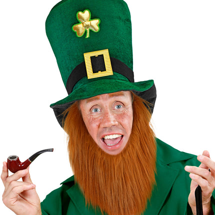 Hoge hoed met baard leprechaun voor heren detailopname – verkleedkleding