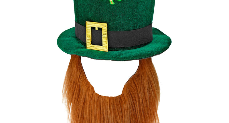 Hoge hoed met baard leprechaun voor heren vooraanzicht – verkleedkleding