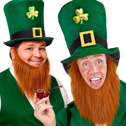 Hoge hoed met baard leprechaun voor heren achterkant – verkleedkleding
