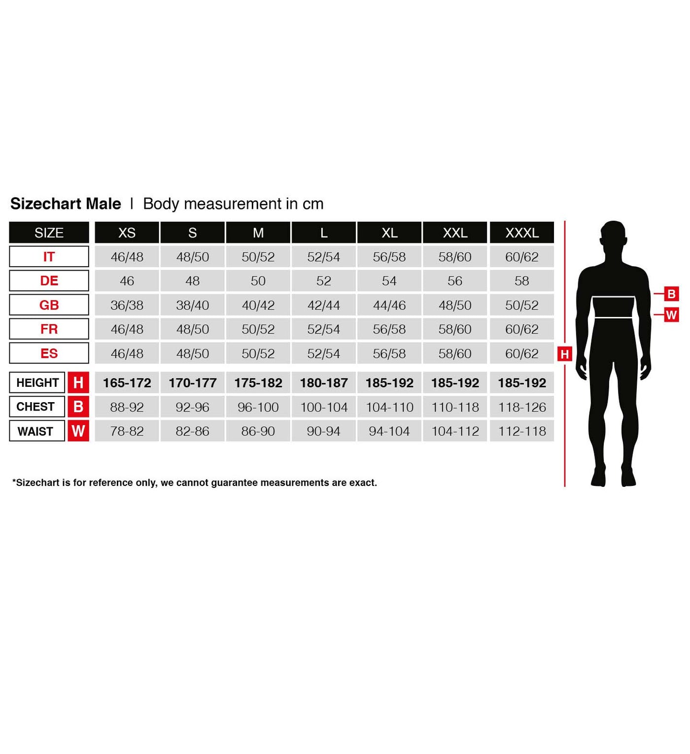 Size chart Brazilian lifeguard suit adults