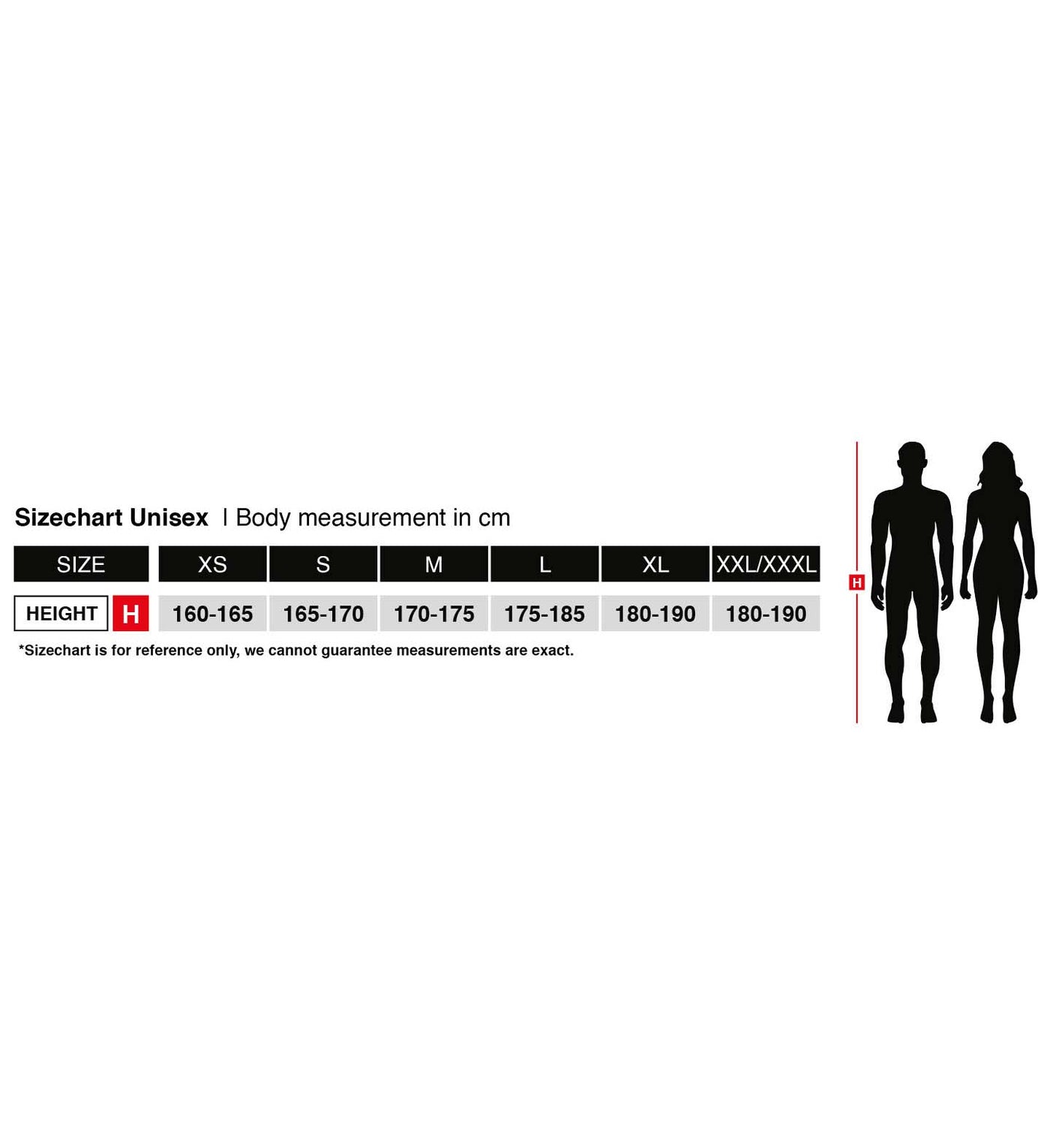 Size chart Green bird suits with mask