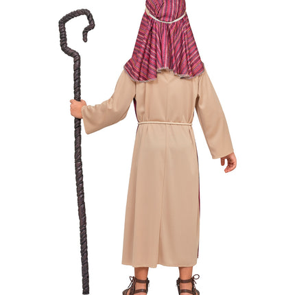 Achterkant van de herder tuniek voor jongens, beige rug met afhangende hoofddoek