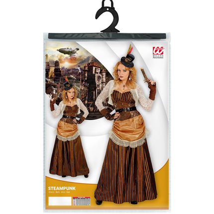Steampunk jurk dames compleet, victoriaans gothic verkleedkostuum met minihoed