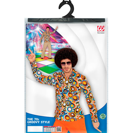 Jaren 70 disco hemd Groovy rondjes compleet, retro seventies overhemd heren