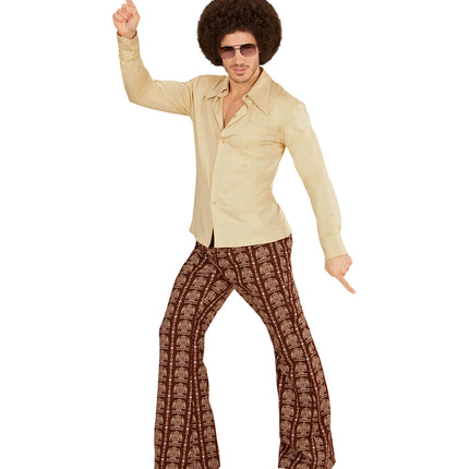 Beige groovy disco hemd jaren 70 achterkant, retro seventies overhemd detail