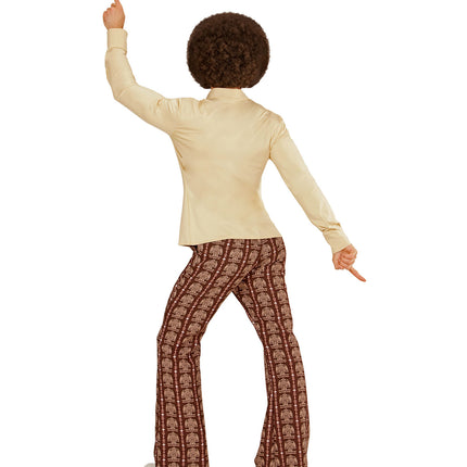 Beige seventies hemd close-up, retro disco groovy overhemd heren