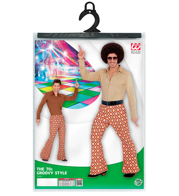 Jaren 70 disco broek compleet geruit, retro flared hippie broek heren