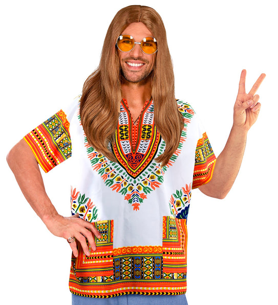 Dashiki shirt Jimmy wit oranje - Afrikaans verkleedshirt met traditionele print