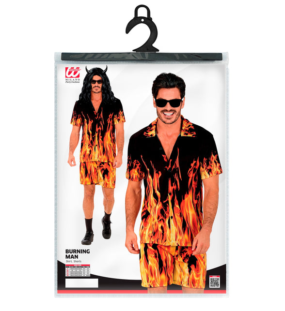 Zomer party set Flames achterkant - Hawaii blouse en short heren tropisch