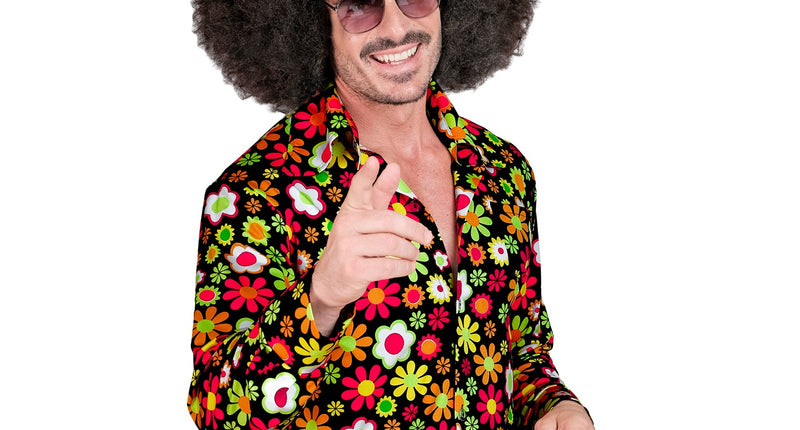 Jaren 70 shirt flowers heren - kleurrijk hippie discoshirt met bloemenprint