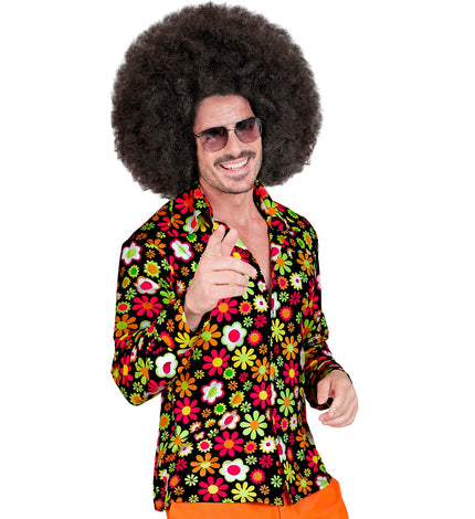 Jaren 70 shirt flowers heren - kleurrijk hippie discoshirt met bloemenprint