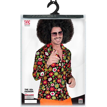Jaren 70 flowers shirt heren achterkant - hippie discoshirt flower power retro