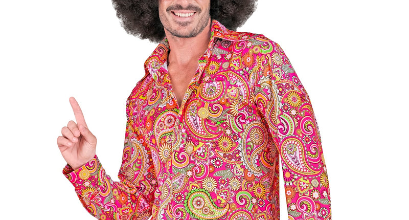 Jaren 70 shirt paisley heren - kleurrijk hippie discoshirt met paisleyprint