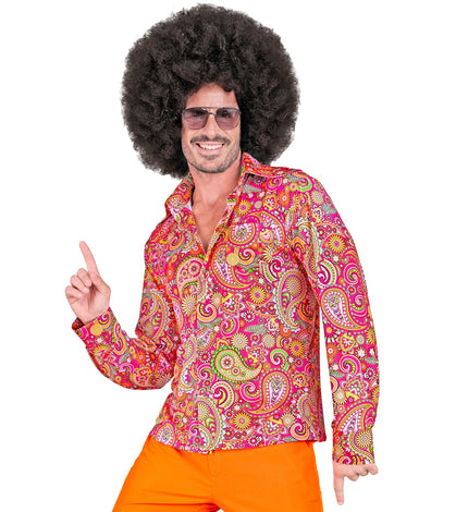Jaren 70 shirt paisley heren - kleurrijk hippie discoshirt met paisleyprint