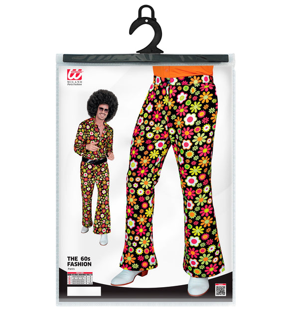 Jaren 70 broek flowers achterkant - kleurrijke hippie discobroek heren