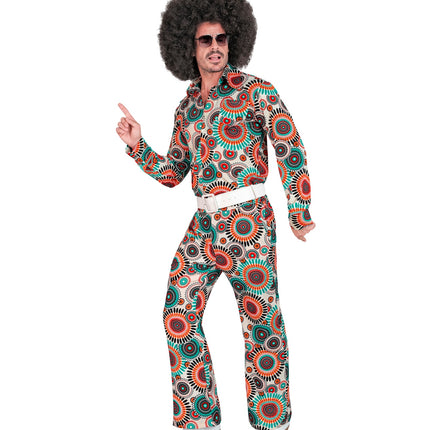 Vintage broek heren gedragen - jaren 70 flower power discobroek retro