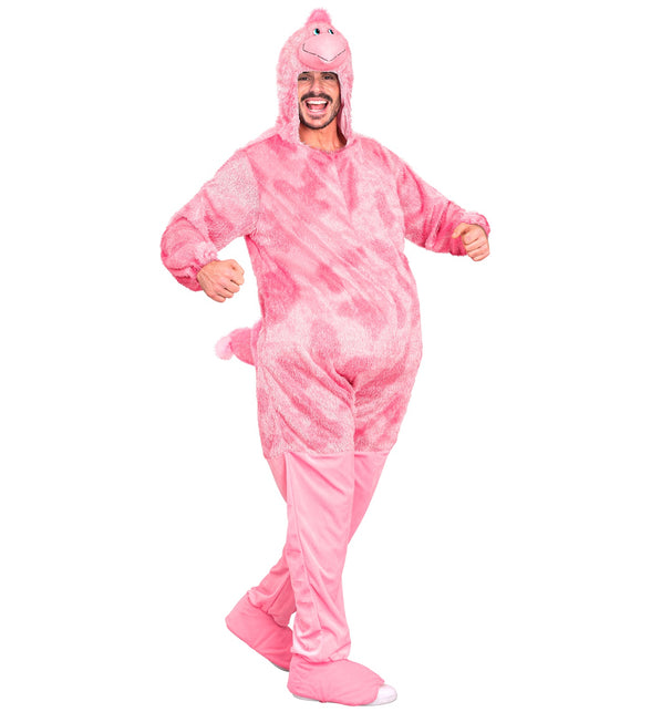 Grappig flamingo jumpsuit voor volwassenen zijaanzicht – kostuums