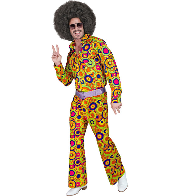 Groovy cirkels broek heren gedragen - jaren 70 flower power discobroek retro