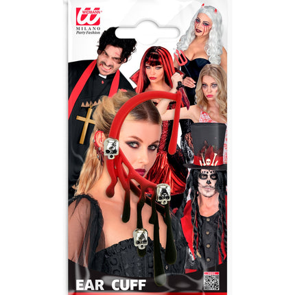 Oorcuff bloed en schedels in de verpakking van Widmann, Halloween oorsieraad voor dames